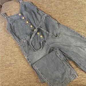 Gap Denim Romper Sleeveless Tie Waist Button Front Sz Small Wide Leg